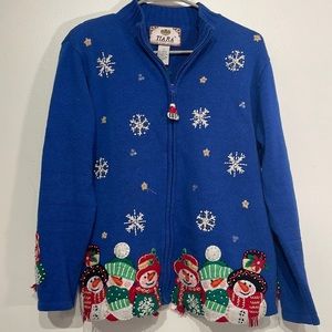 VINTAGE blue Tiara INTERNATIONAL Christmas Holiday long sleeved Sweater small